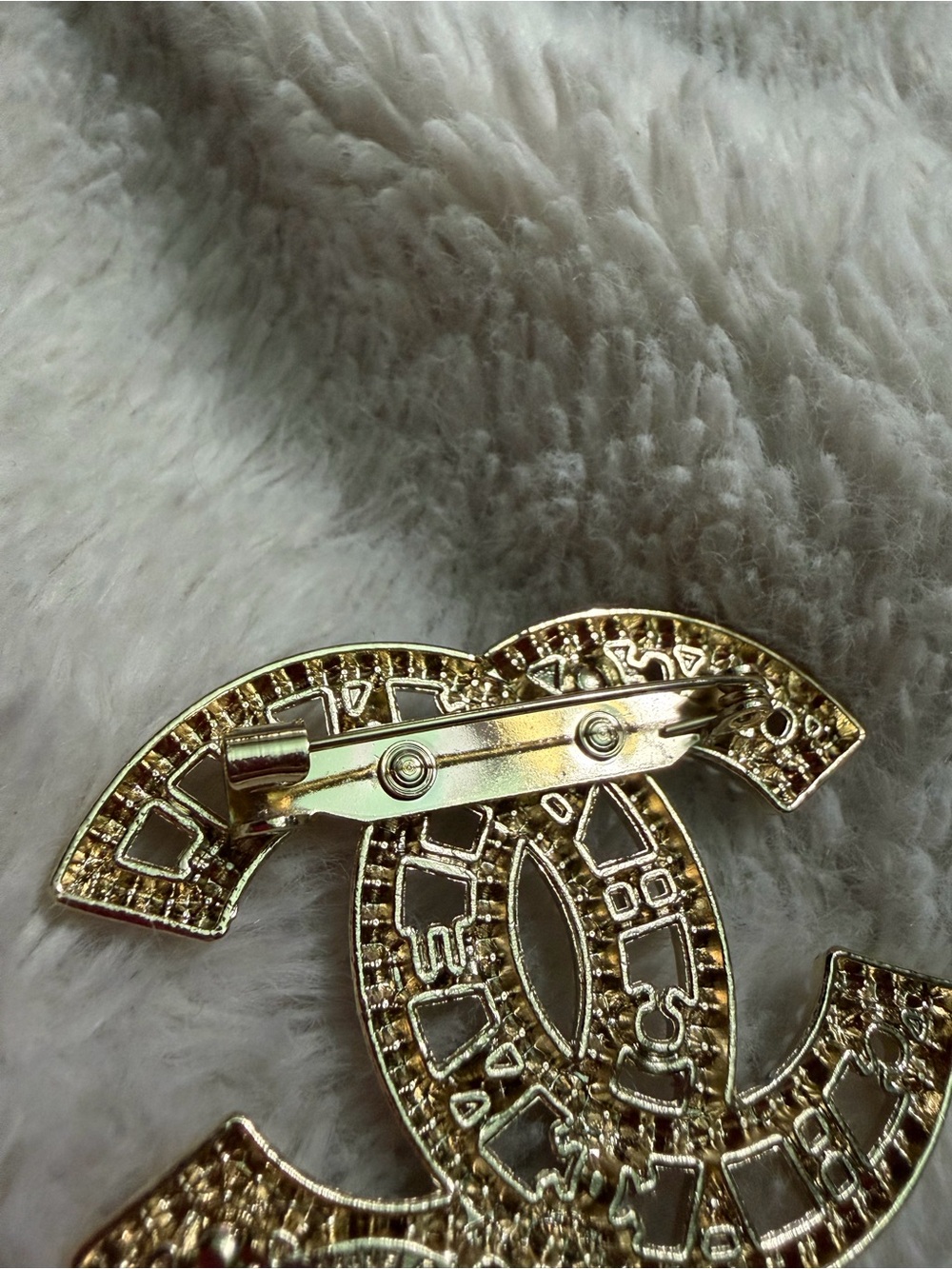 Gold-Tone Pearl & Crystal Interlocking Logo Brooch - - Picture 2 of 4